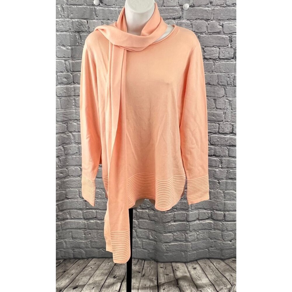 Conrad C Collection Sorbet Peach‎ Sweater Size L Ribbed Rolled Neck w/scarf